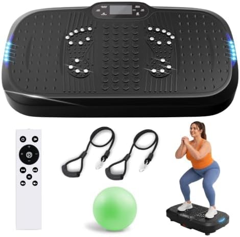 UCIN Heavy Duty Vibration Plate Exercise Machine, 440 Lbs Capacity for Plus Size Vibration Plate, 180W Whole Body Vibration Platform Plates for Weight Loss with LED&Bluetooth, Pilates Ball (Black)