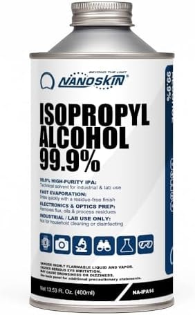 Nanoskin 99.9% Isopropyl Alcohol (IPA) – High-Purity Technical Grade Alcohol for Industrial & Laboratory Use, Fast Evaporating, Low-Residue Formula – 13.5 fl oz (400 mL), Single Pack