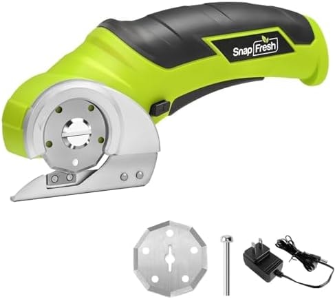 SnapFresh Cordless Electric Scissors, 4V Electric Mini Box Cutter, Carpet & Cardboard Cutter Tool with a Replacement Blade/Charger, Rotary Cutter for Cardboard Packages Leather Plastic (Green)