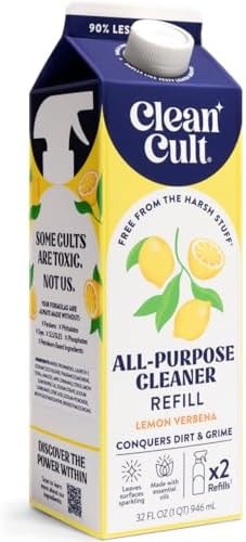 Cleancult All Purpose Cleaner Refills (32oz, 1 Pack) - Cleaner Spray that Removes Dirty & Grime - Free of Harsh Chemicals - Paper Based Eco Refill, Uses 90% Less Plastic - Lemon Verbena