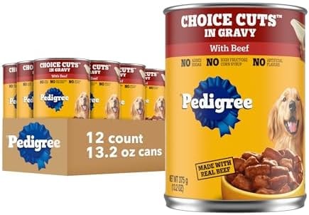 Pedigree Wet Dog Food, Choice Cuts Adult Canned Dog Food with Beef, 13.2 oz. Cans, 12 Count