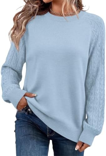 WIHOLL Lightweight Sweaters for Women Cozy Crew Neck Casual Knit Long Sleeve Pullover Tops Winter Clothes Fall Fashion Outfits 2026 Blue M