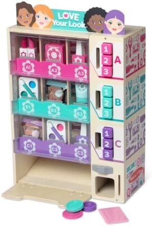 Melissa & Doug Beauty Kiosk Wooden Vending Machine Salon Play Set