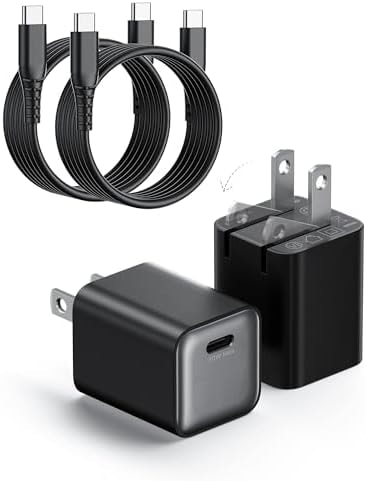 wegear 30W Compact Wall Charger, USB C Charger Block with GaN III Tech, PD3.0 PPS QC4.0 Fast Charging Foldable Power Adapter for iPhone 17 16 15, Galaxy, Pixel, iPad, AirPods(Black with Cable, 2 Pack)