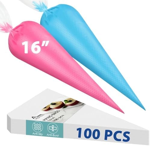 HOTEC 100Pcs 16 Inch Anti-Burst Disposable Piping Bags, Non-Slip Food Grade BPA-Free Pastry Bags for Cake, Cupcake, Cookie Cream Frosting Decorating Baking Supplies