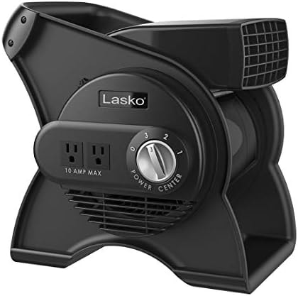Lasko High Velocity Portable Utility Fan - Adjustable Air Mover Blower Fan for Bedroom, Office Desk, Garage, and Home - With 2 Outlets 120V - 3 Speeds - U12104 - 12" Tall - Black