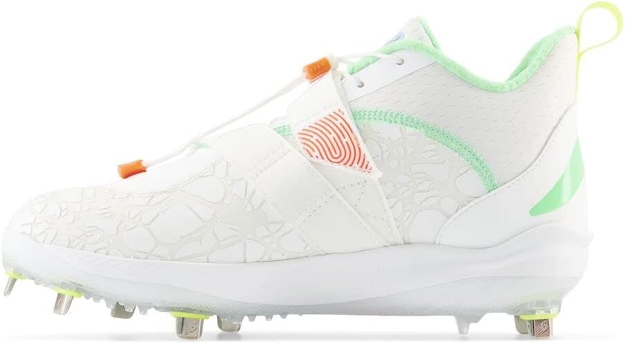 New Balance Men's FuelCell Lindor V2 Metal Baseball Shoe, Optic White/Neon Dragonfly/Electric Jade, 5 M