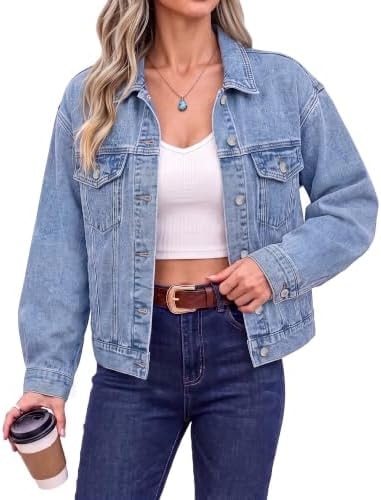 luvamia Soft Denim Jacket Blue Jean Jackets for Women Women's Jeans Jacket