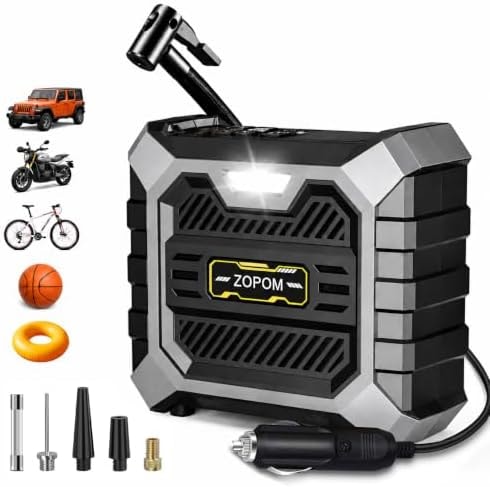 Tire Inflator Portable Air Compressor, 150 PSI DC 12V Air Pump with Digital Pressure Gauge, Auto Shut-Off, LED Light, Tire Pump for Car Motorcycle Bicycle