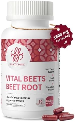 Vital Beets Beet Root Capsules 1800mg Cardiovascular Support 90 Count