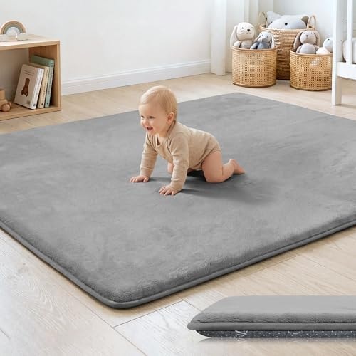 PAPAMAT 1.3" Thick Baby Floor Play Mat 50x50 Padded Foam Mat, Light Grey