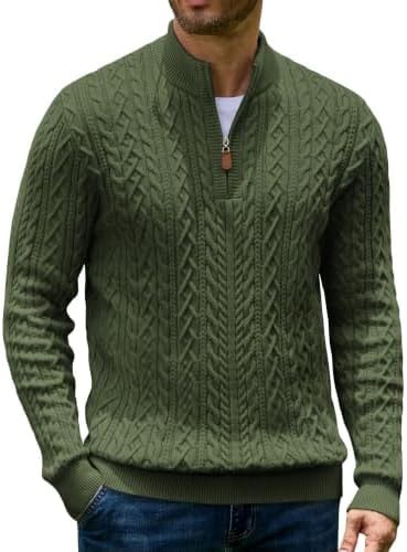 COOFANDY Quarter Zip Pullover Men Sweater Casual Cable Knit Sweater