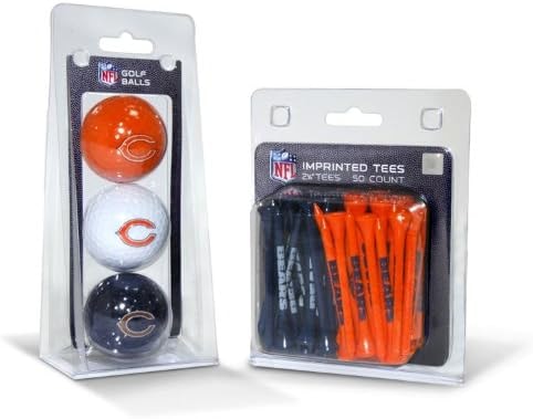 Team Golf NFL Chicago Bears 3 Golf Balls And 50 Golf Tees Logo Imprinted Golf Balls (3 Count) & 2-3/4" Regulation Golf Tees (50 Count), Multi Colored