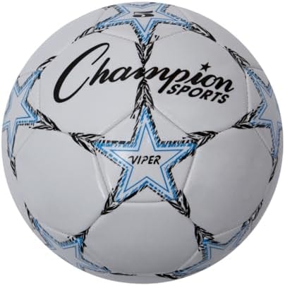 Champion Sports Viper Soccer Ball, Size 5 – Soft Touch TPU Cover, Airlock Bladder – Ages 12 & Up – Blue/Black/White