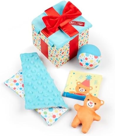 Melissa & Doug Wooden Surprise Gift Box Infant Toy (5 Pieces) Baby Toy Gift Set, Tactile Sensory Toy for Babies and Toddlers - FSC-Certified Materials