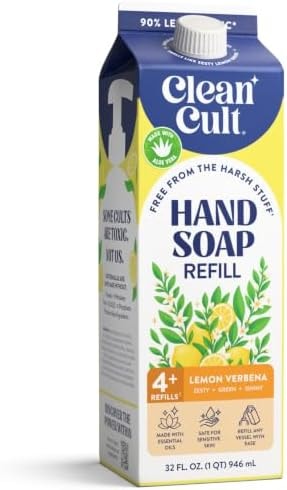 Cleancult Liquid Hand Soap Refill - Lemon Verbena - Moisturizes Dry & Sensitive Skin - Made with Aloe Vera & Essential Oils - Eco Friendly - Paper-Based Packaging - 32 oz/1 Pack