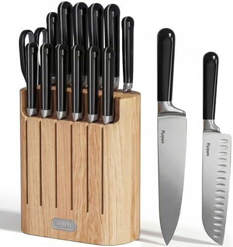 SMIRLY 14-Piece Kitchen Knife Set with Magnetic Block, High Carbon Stainless Steel Chef Knives, Ultra Sharp, Dishwasher Safe, Black