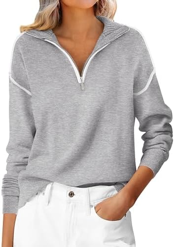 ANRABESS Sweaters for Women Quarter Zip Pullover Collared 2026 Fall Outfits