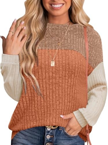 MixShe Womens Tops Early Fashion Outfits for Women 2025 School Clothing for Teachers Lightweight Trendy Sweaters Tunic Long Sleeve Clothes Khaki Small