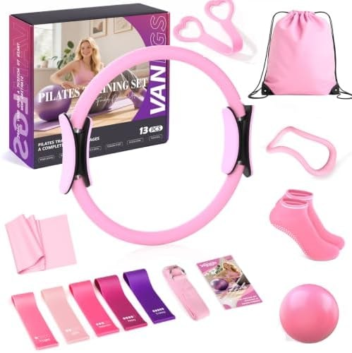 Vanlgs 13Pcs Pilates Kit, Home Workout Equipment Set, Pink