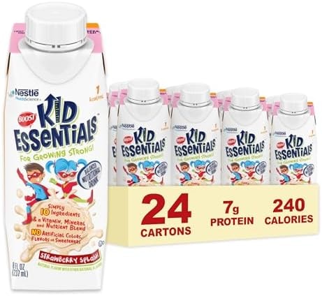 BOOST Kid Essentials 1.0kcal Balanced Nutritional Drink for Kids, Strawberry Splash, 8 fl oz (Pack of 24)