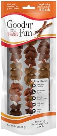 GOOD 'N' FUN Triple Flavor Colossal Kabobs, Treat Your Extra-Large Dog to Long-Lasting Rawhide Chews, 3 Count