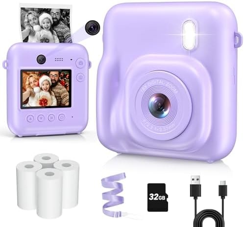 Kids Camera Instant Print, Dual-Lens 48MP Digital Camera,Purple,Aasonida