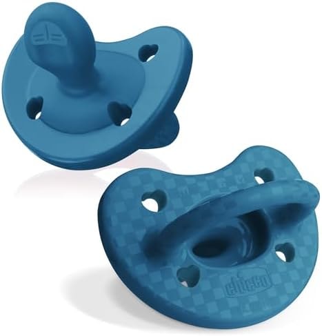 Chicco PhysioForma Luxe Orthodontic Pacifier for Babies 16-24 Months, One-Piece 100% Soft Silicone, Supports Breathing, Textured Shield & Handle, Sterilizing Case, BPA Free, 2-Pack, Ocean Blue