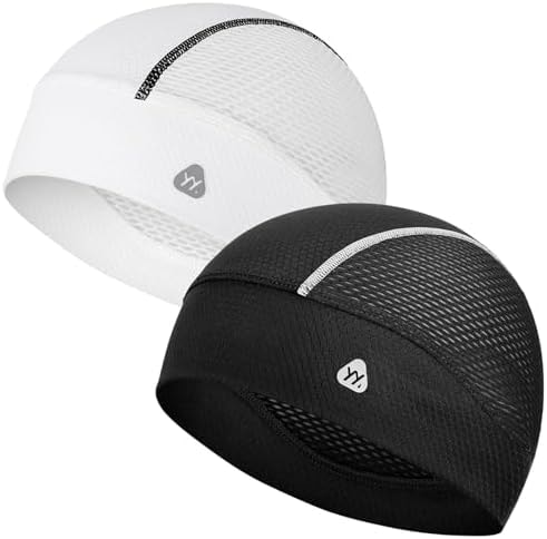 YANIKY Cooling Skull Caps for Men, Breathable Mesh Helmet Liner Sport Skull Caps for Women Sweat Caps Lightweight Cycling Cap (Black Contrast+White Contrast)