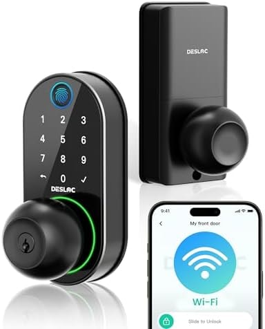 DESLOC D212 Fingerprint Door Knob Lock, Built in WiFi, 8-Month Battery
