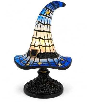 Blue Witch Hat Lamp, 6.9 in Resin Halloween Night Light for Shelf Decor
