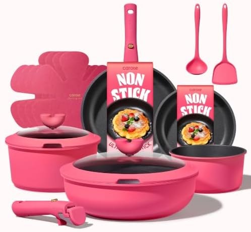 CAROTE 15pcs Pots and Pans Set Non Stick, Cookware Set Detachable Handle