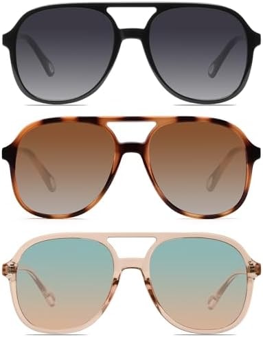 YDAOWKN Retro Aviator Sunglasses for Womens Mens 70s Double Bridge Sunnies