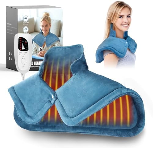 Curety Heating Pad for Neck and Shoulders, Weighted Electric Neck Heating Pad for Back Pain Relief 6 Heat Settings 4 Timers Auto Off Birthday for Women Mom Men Dad
