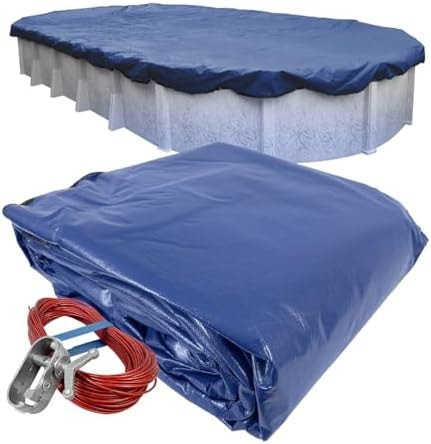 Pool Mate 12 x 18 ft Industrial Blue Winter Oval Pool Cover for Above Ground Pools, 4 ft Overlap (16 x 22 ft Cover Size), Solid 14 x 12 Scrim, 4.5 oz/yd2, 20-Year Warranty, Style: 201218-4PMA