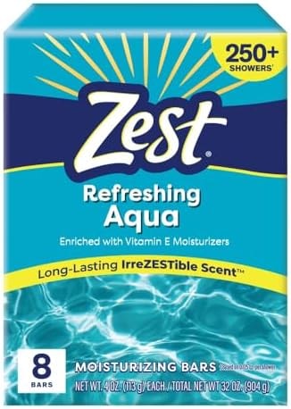 Zest 8-Bar Bath Size Soap, Aqua, 4 Ounce per bar, 8 bars, 32 Ounce