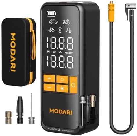 MODARI Tire Inflator Portable Air Compressor - 4X Faster 160 PSI Portable Air Pump for Cars - Cordless Tire Inflators with Gauge - Portable Tire Inflator for Car, Pickup, Bike and More (Yellow Black)