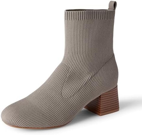 Amazon Essentials Women's Knit Stretch Ankle Boots, Taupe, 5.5