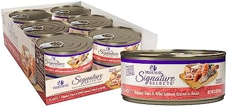 Wellness CORE Signature Selects Flaked Adult Canned Wet Cat Food, Natural, Protein Rich, Grain Free, Skipjack Tuna and Wild Salmon Entrée Recipe, 5.3 oz, Pack of 12 Cans