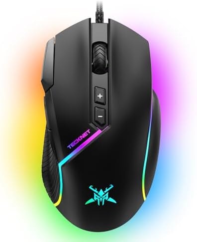 TECKNET Wired Gaming Mouse 12800 DPI 8 Buttons 13 RGB Backlit Optical Mouse