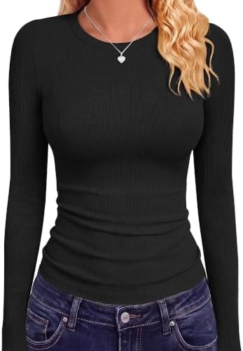 GAYHAY Black Long Sleeve Shirts for Women Ribbed Underscrub Fall Outfits