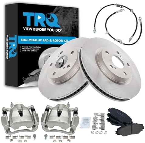 TRQ Front Brake Pad and Rotor Set Semi Metallic Calipers Hoses