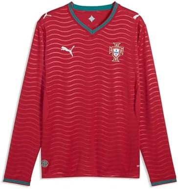 PUMA Men's FA Portugal Home Long Sleeve Jersey Replica, Club Red-Green Lagoon SS26, Large Fpf Replica Ls
