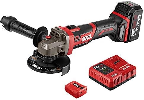 SKIL PWR CORE 20 Brushless 20V 4-1/2-Inch Angle Grinder Kit, Includes 5.0Ah Battery, PWRJump Charger and PWRAssist USB Adapter - AG2907-1A