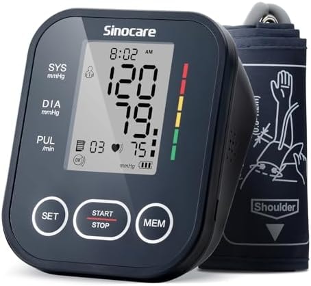 Sinocare Blood Pressure Monitor, Upper Arm Blood Pressure Monitors for Home Use, Adjustable Arm Cuff 8.6"-16.5", One-Button Operation, Dual User, Accurate & Practical (Black)