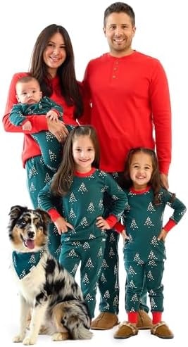 Butterblu Matching Family Jammies Holiday Pajamas Organic Cotton PJs Adults, Kids, Toddlers, Baby, Pets, Snowball Trees, 8 Years
