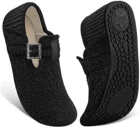 ATHMILE Slippers for Women Men – Adjustable Wide Diabetic House Slippers Comfy Fuzzy Teddy Fleece Slipper Socks Slip on House Shoes Non-Slip Indoor Outdoor for Home Travel Yoga Hospital