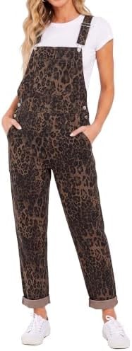 luvamia Leopard Denim Overalls Straight Leg Cheetah Jean Jumpsuit Size S