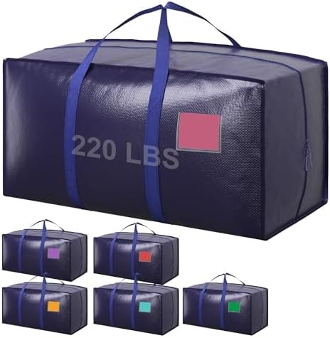 RMOHRO 6 Pack Moving Bags Heavy Duty 210GSM with Full-Open Side Zipper, 93L 220lbs Waterproof Foldable Storage Totes for College Dorm Move-In, Moving Boxes Alternative & Home Organization, Blue