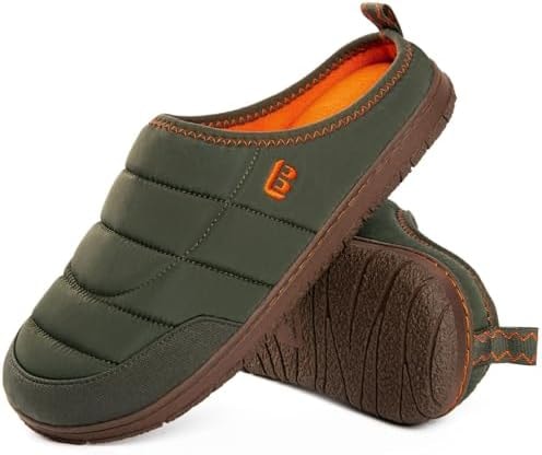 LongBay Mens Slip on Slippers Two-Tone Memory Foam House Shoes Green,8